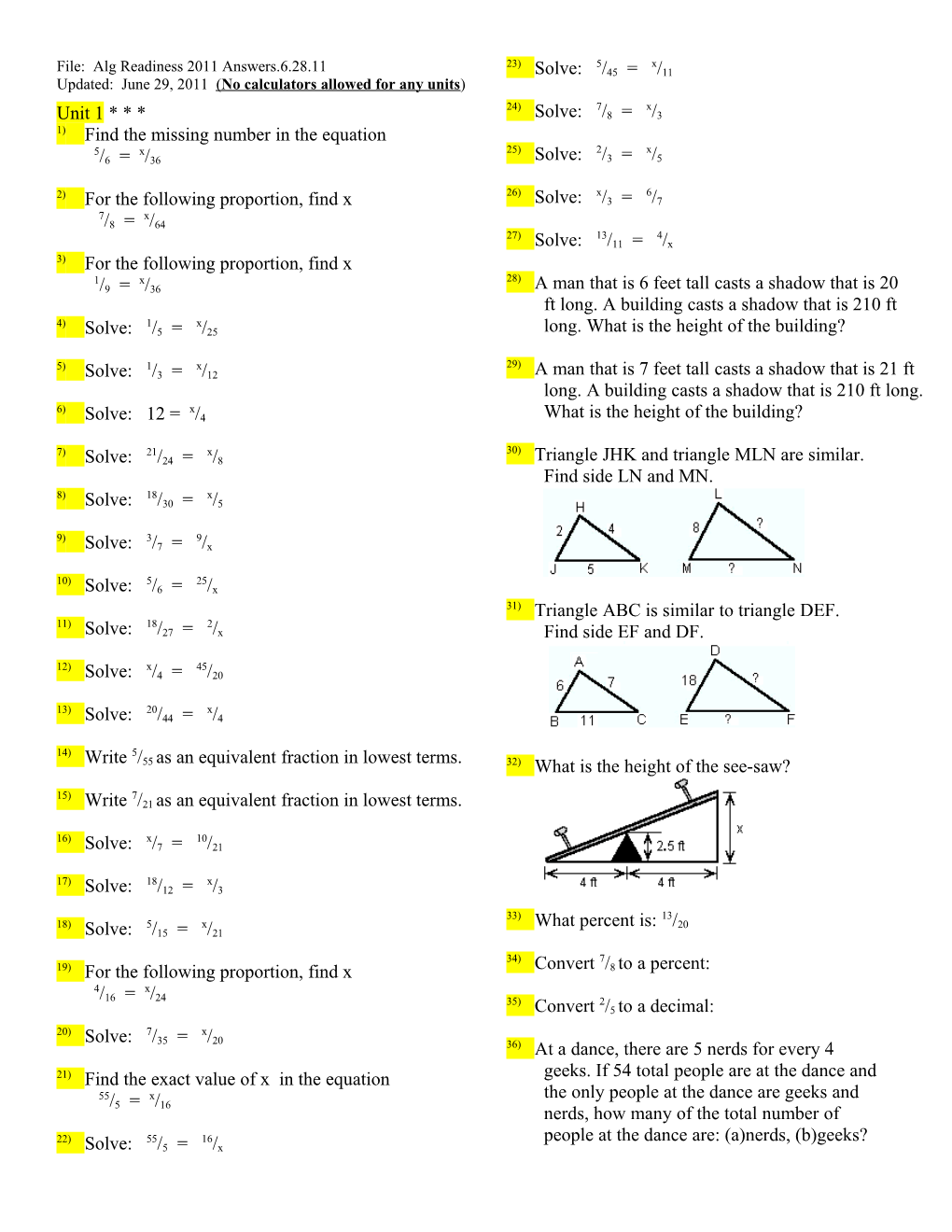 Name Unit 1 Post-Test