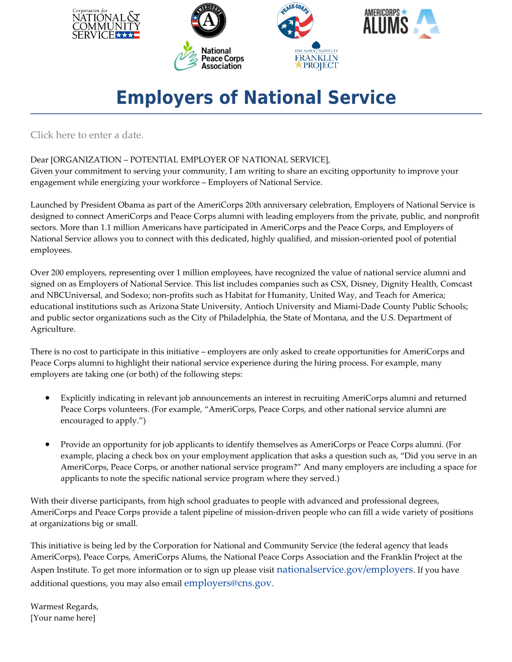 Employers of National Service Badge Placement and Use