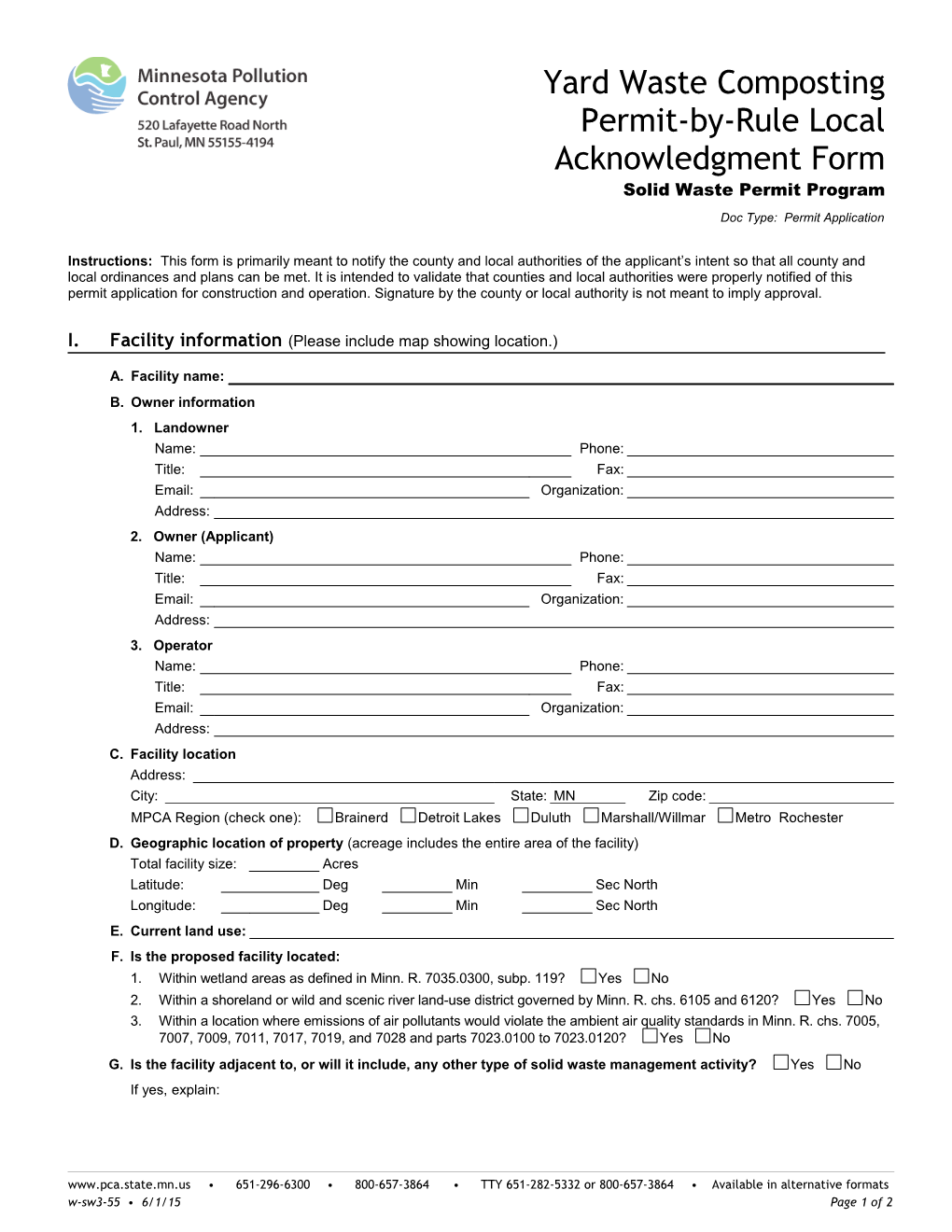 Yard Waste Composting Permit-By-Rule Local Acknowledgement Form