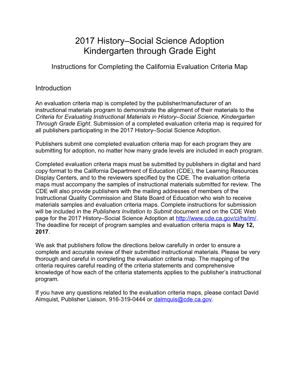 Evaluation Criteria Map Instructions - Instructional Materials (CA Dept of Education)