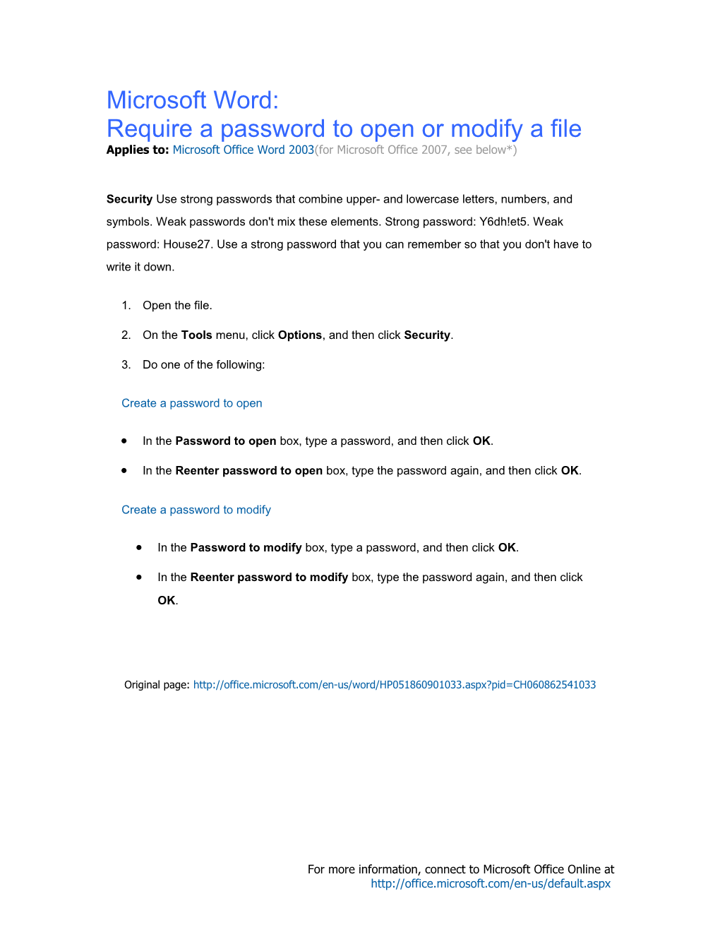 Require a Password to Open Or Modify a File