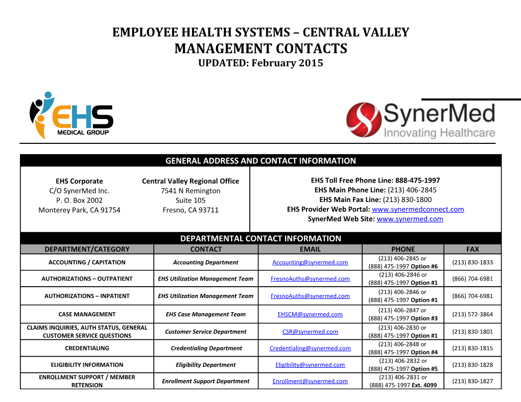 Employee Health Systems Central Valley