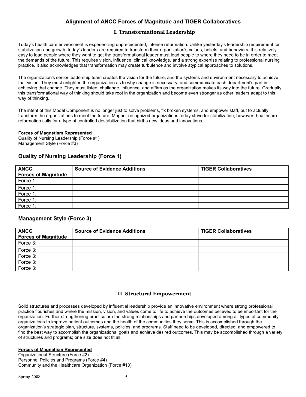 Alignment of ANCC Forces of Magnitude and TIGER Collaboratives