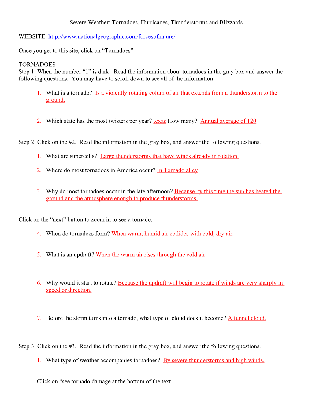 Tornado and Hurricane Webquest