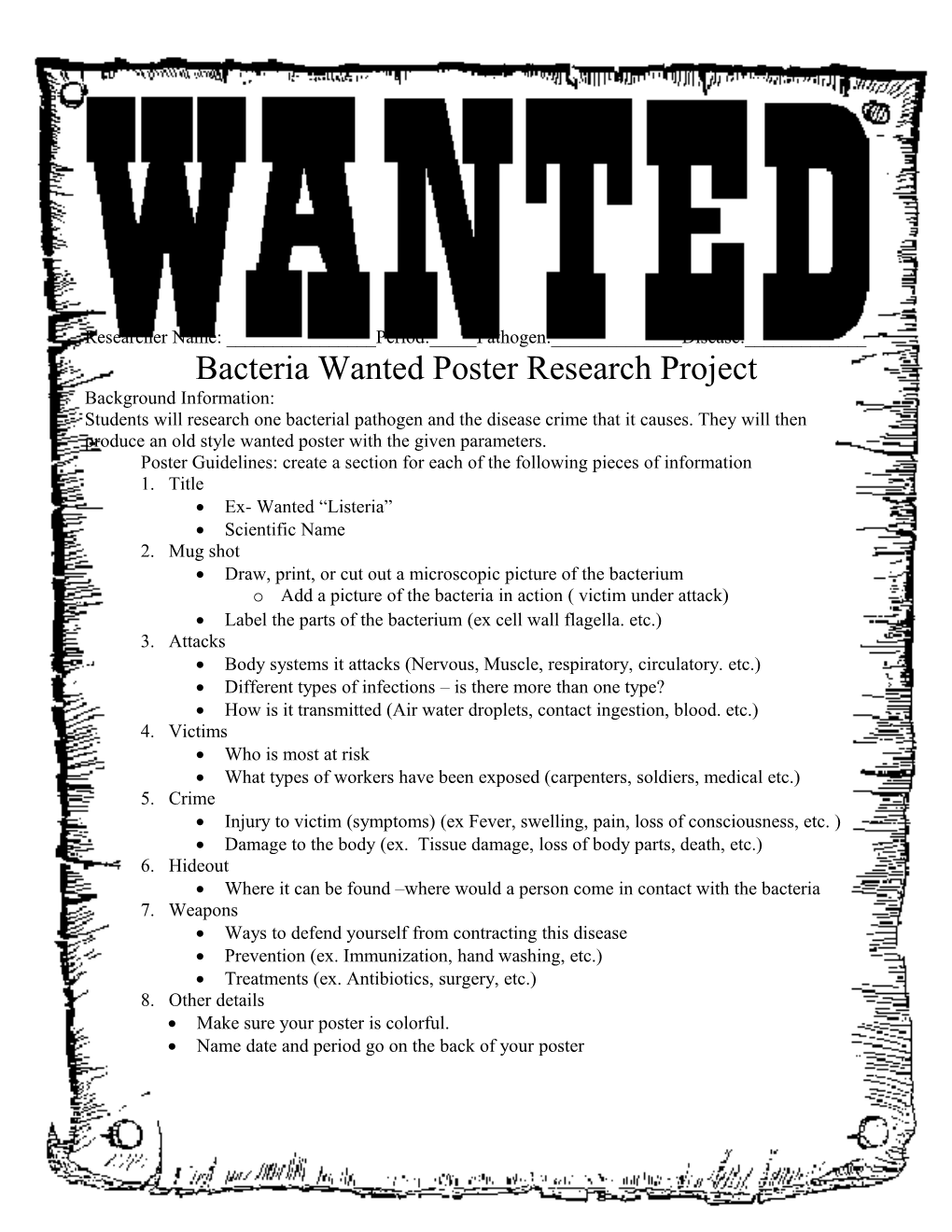 Bacteria Wanted Poster Research Project