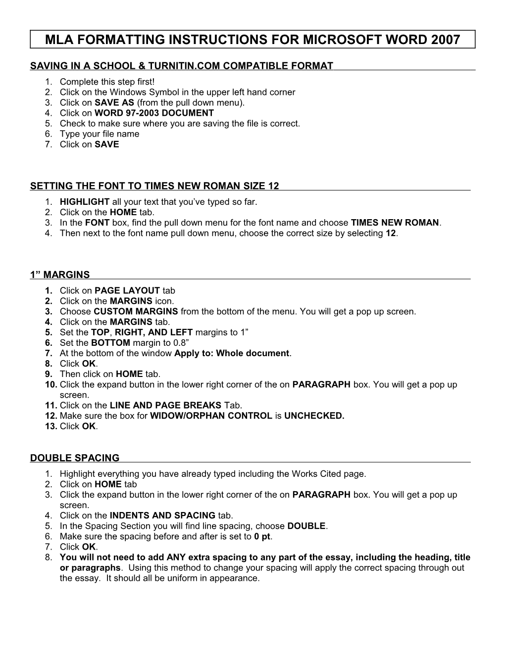 Mla Formatting Instructions for Microsoft Word