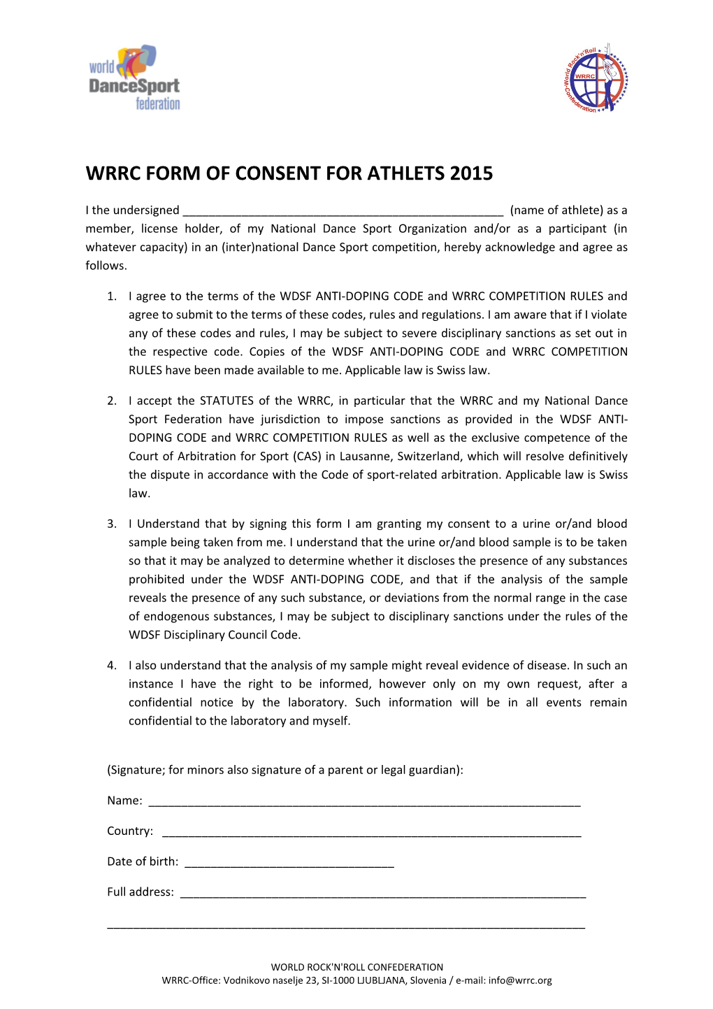 Wrrc Form of Consent for Athlets 2015