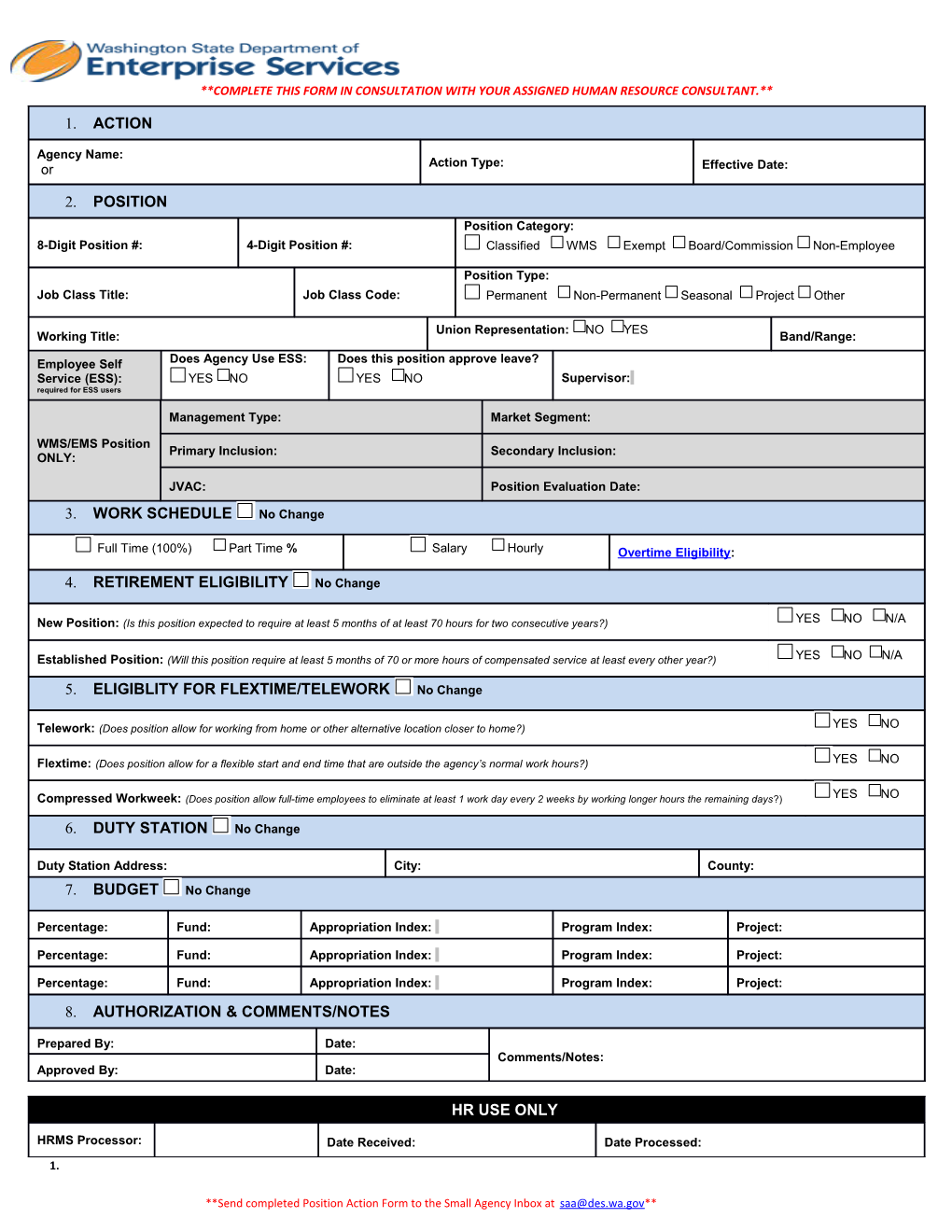 Complete This Form in Consultation with Your Assigned Human Resource Consultant