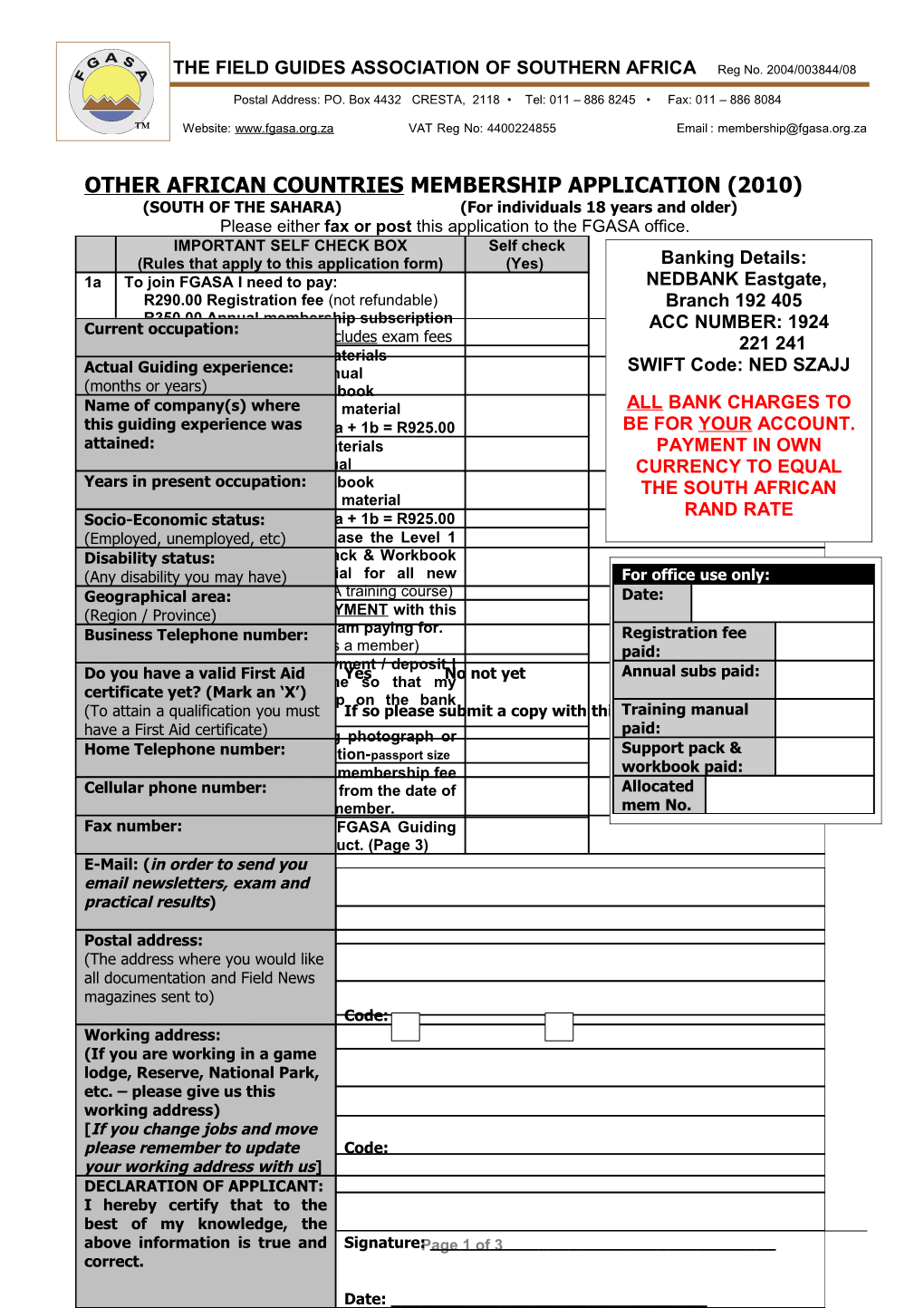 THE FIELD GUIDES ASSOCIATION of SOUTHERN AFRICA Reg No