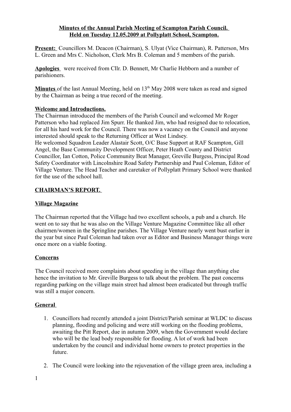 Minutes of the Annual Parish Meeting of Scampton Parish Council