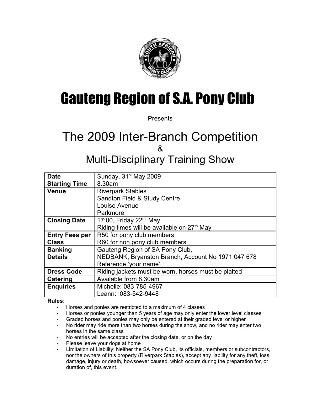 Gauteng Region of S.A. Pony Club