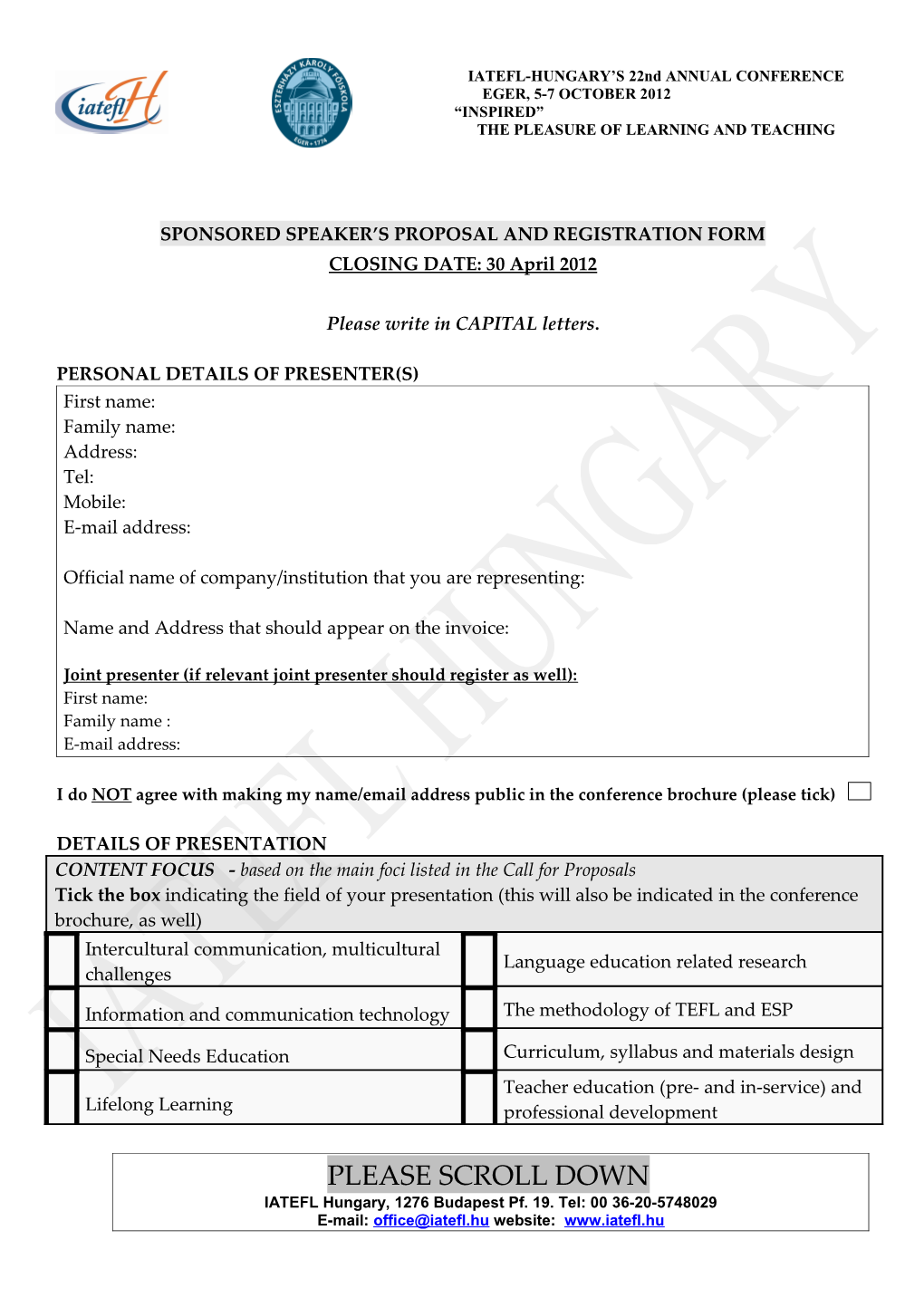 Speaker's Proposal Form