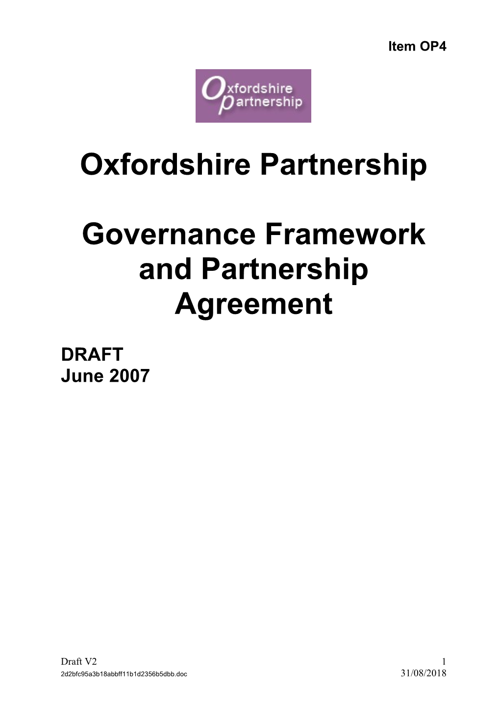 Oxfordshire Partnership Governance Framework and Partnership Agreement