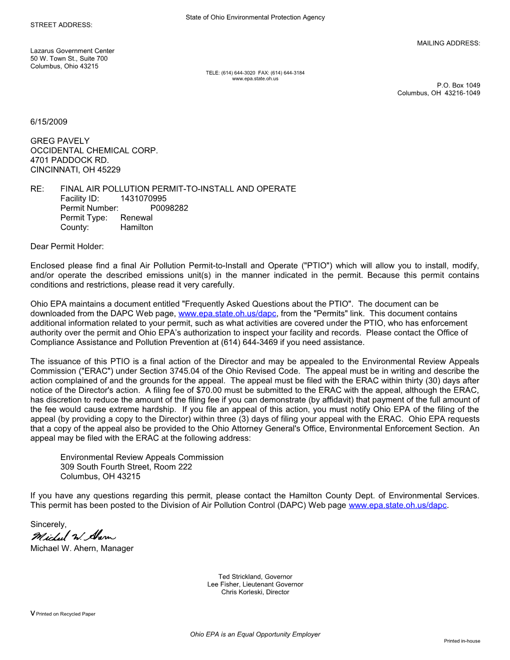 Re: Final Air Pollution Permit-To-Install and Operate s1