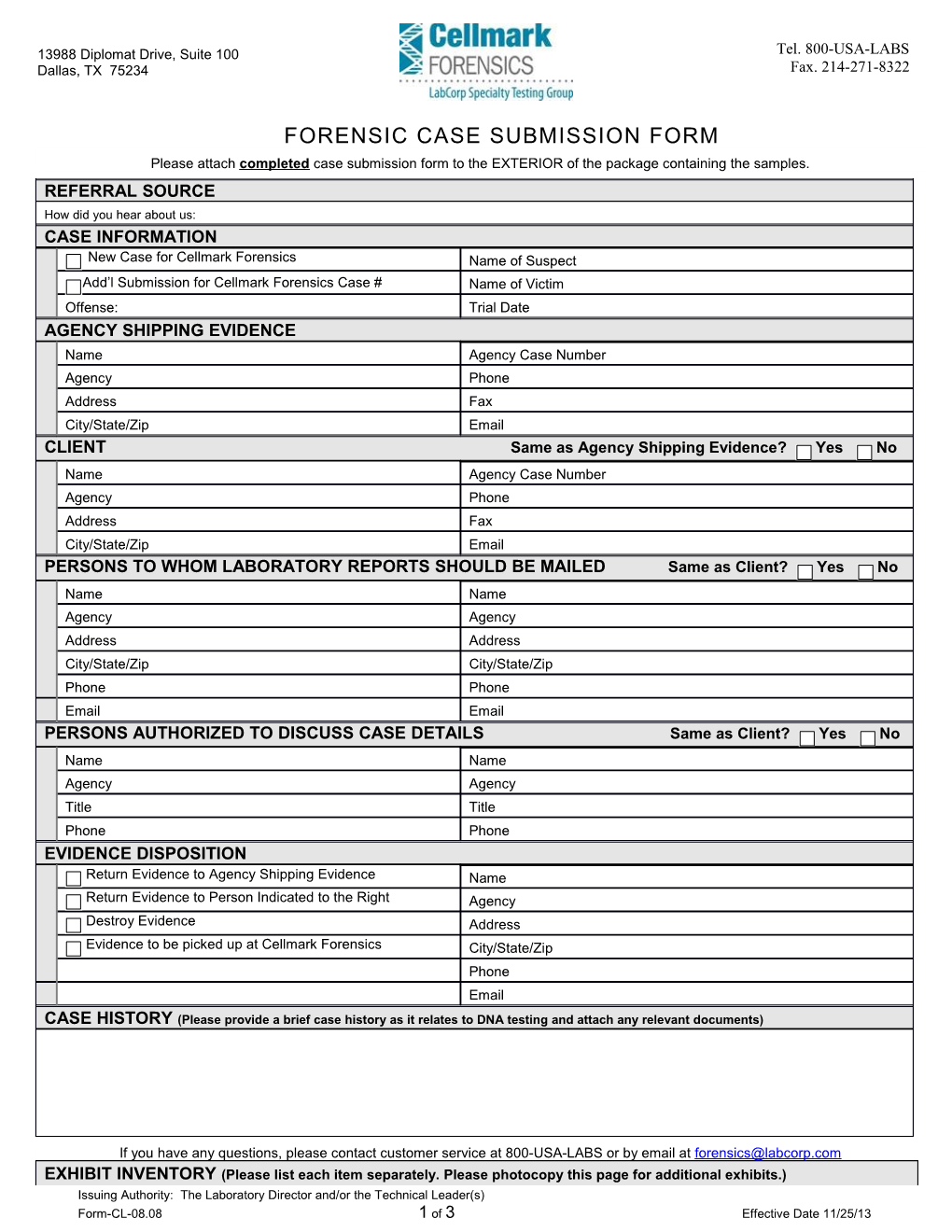 Forensic Case Submission Form