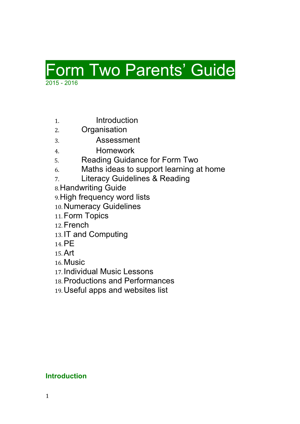 Form Two Parents Guide