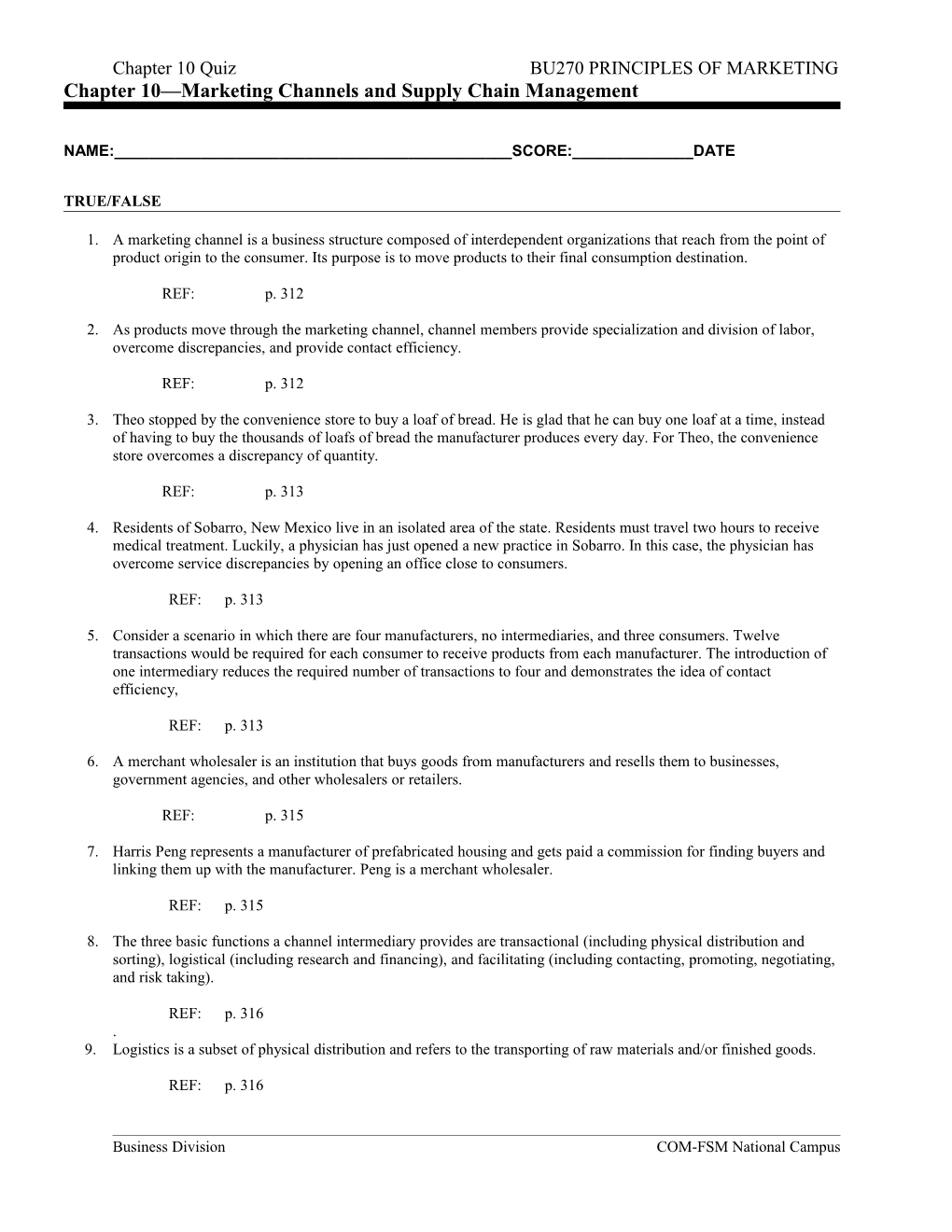 Chapter 10 Marketing Channels and Supply Chain Management