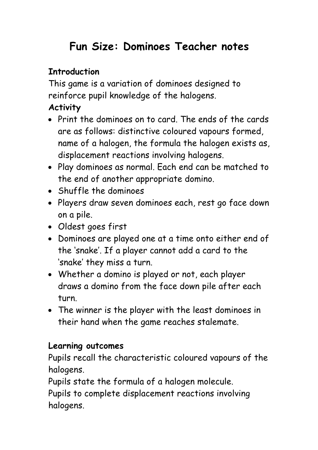 Periodic Table Dominoes