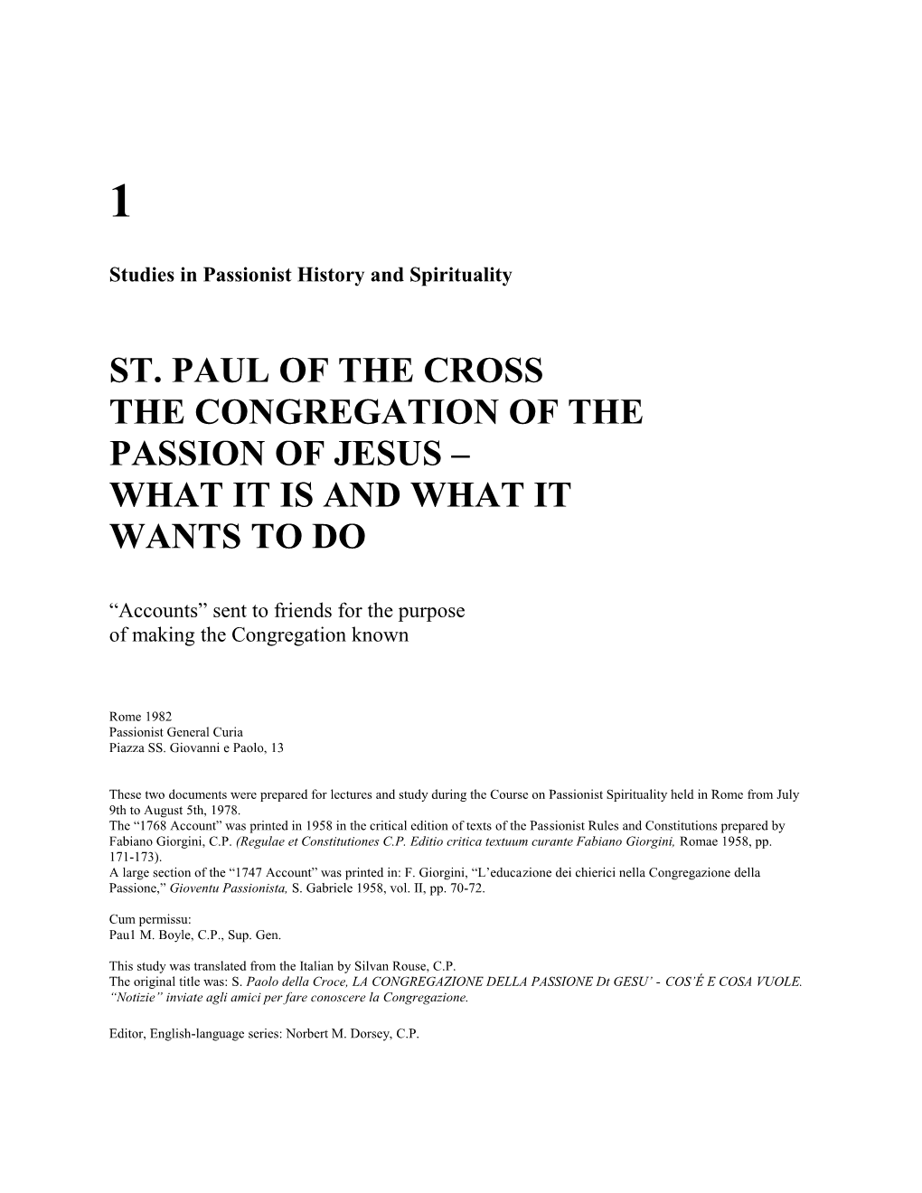 Studies in Passionist History and Spirituality