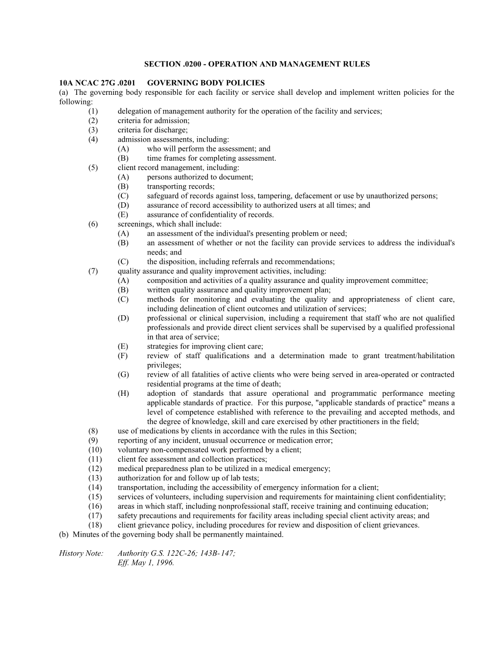 Section .0200 Operation and Management Rules