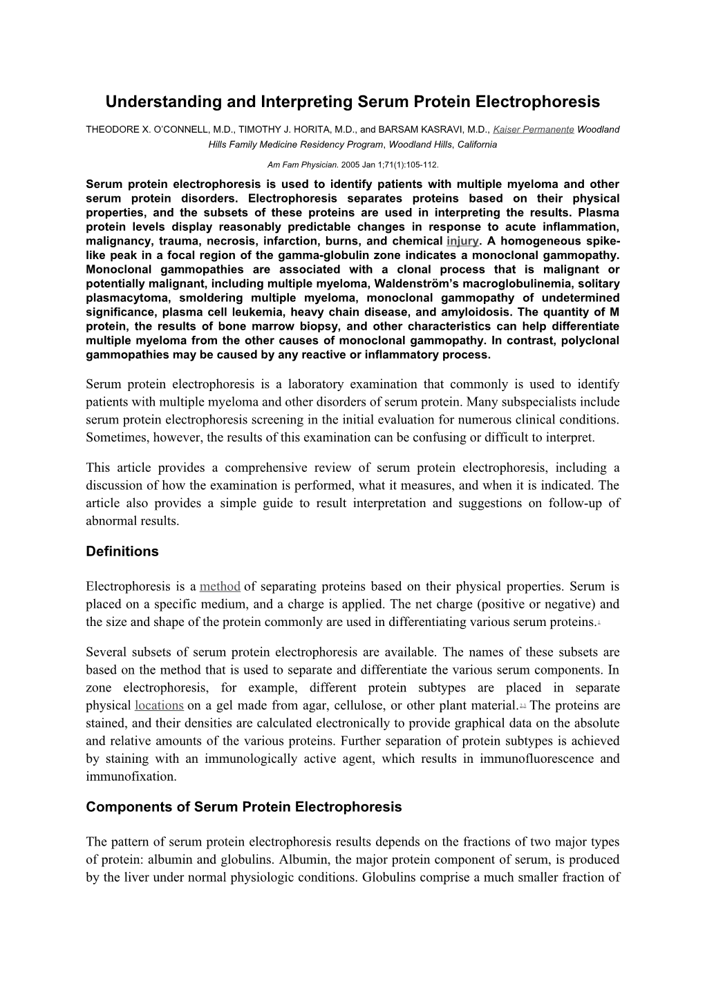 Understanding and Interpreting Serum Protein Electrophoresis