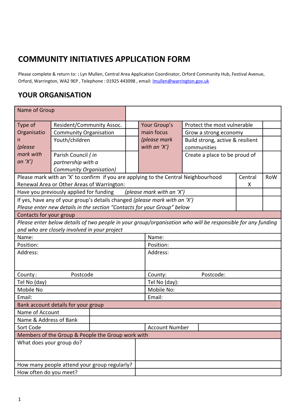 Community Initiatives Application Form