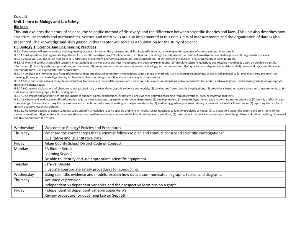 Unit 1 Intro to Biology and Lab Safety