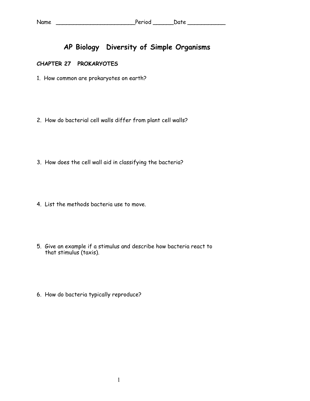 AP Biology Diversity of Simple Organisms