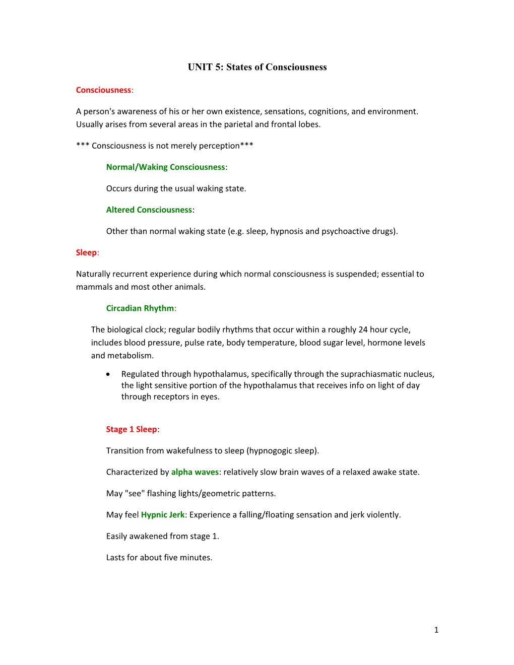 UNIT 5: States of Consciousness