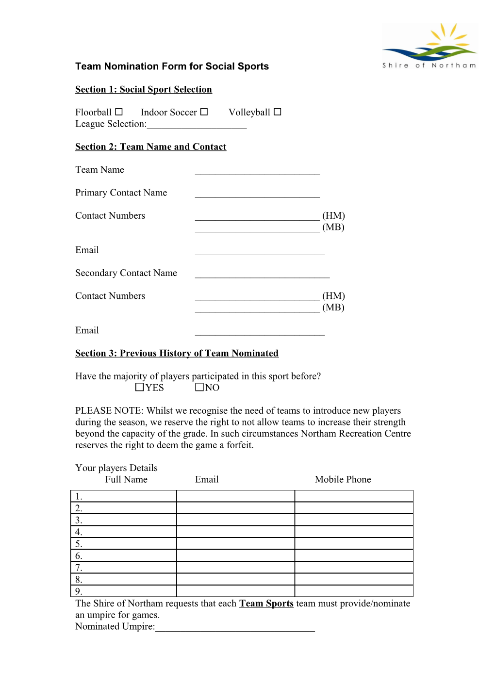 Section 1: Social Sport Selection