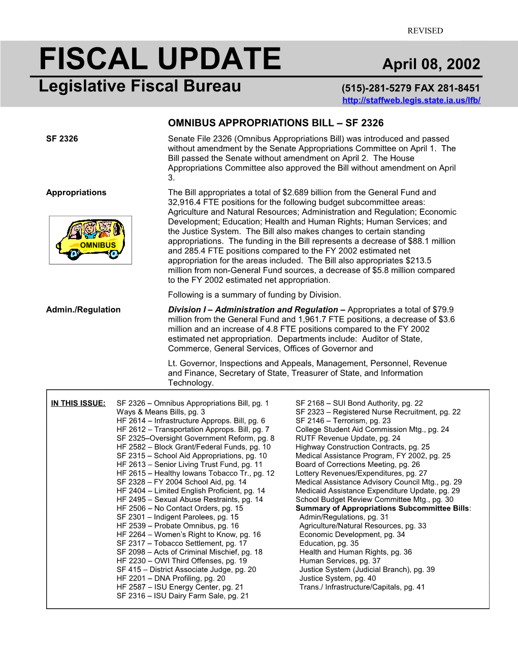 Legislative Fiscal Bureau (515)-281-5279 FAX 281-8451