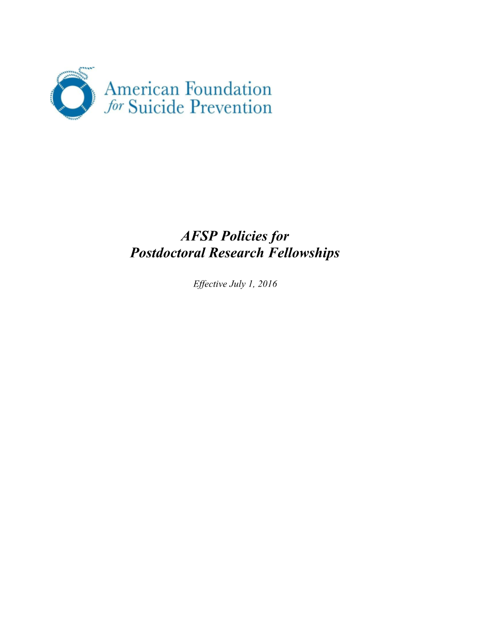 Afsp Policies on Young Investigator Grants