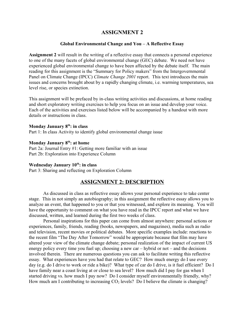 Global Environmental Change and You a Reflective Essay