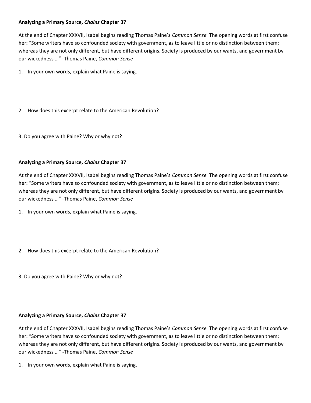 Analyzing a Primary Source, Chains Chapter 37