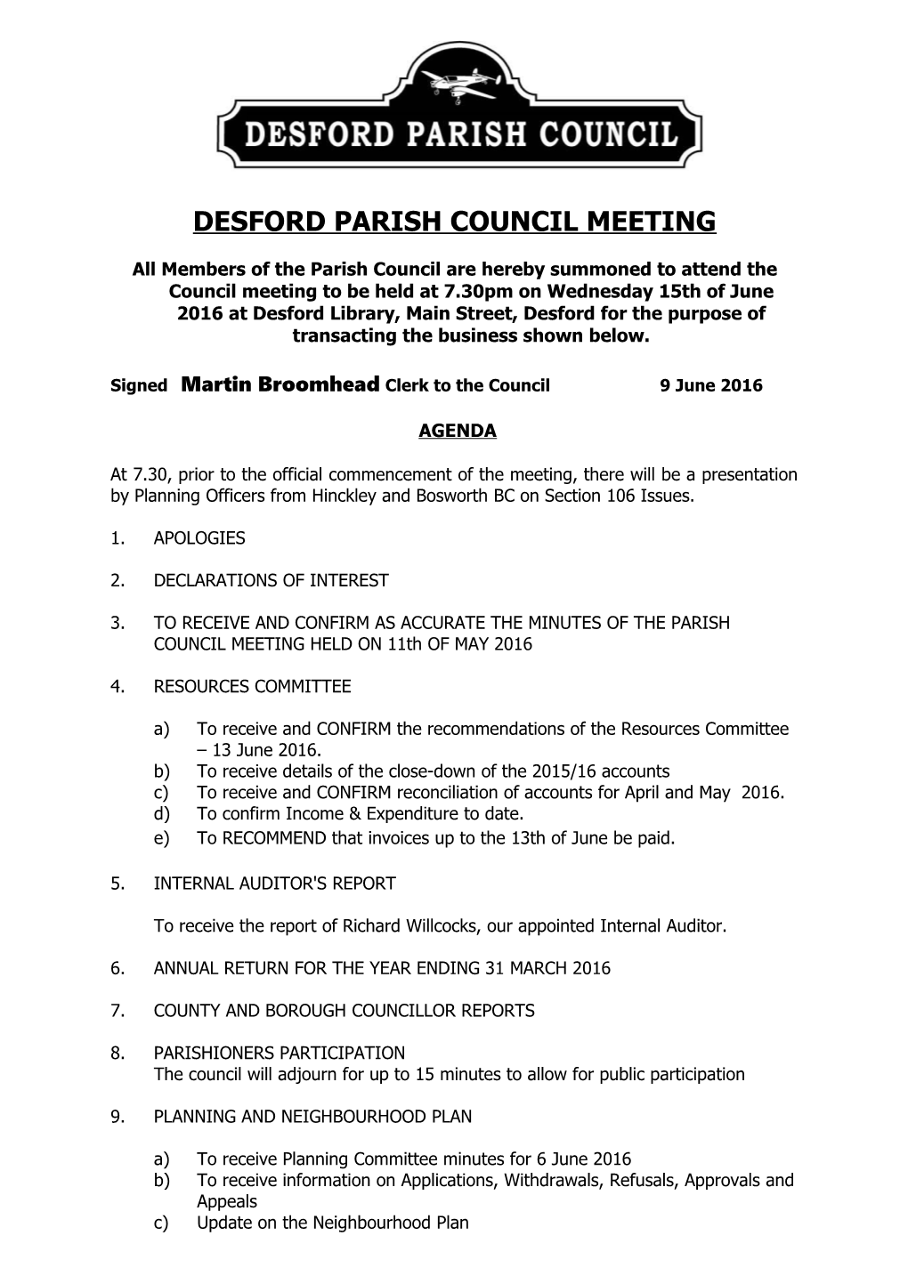 Desford Parish Council Meeting