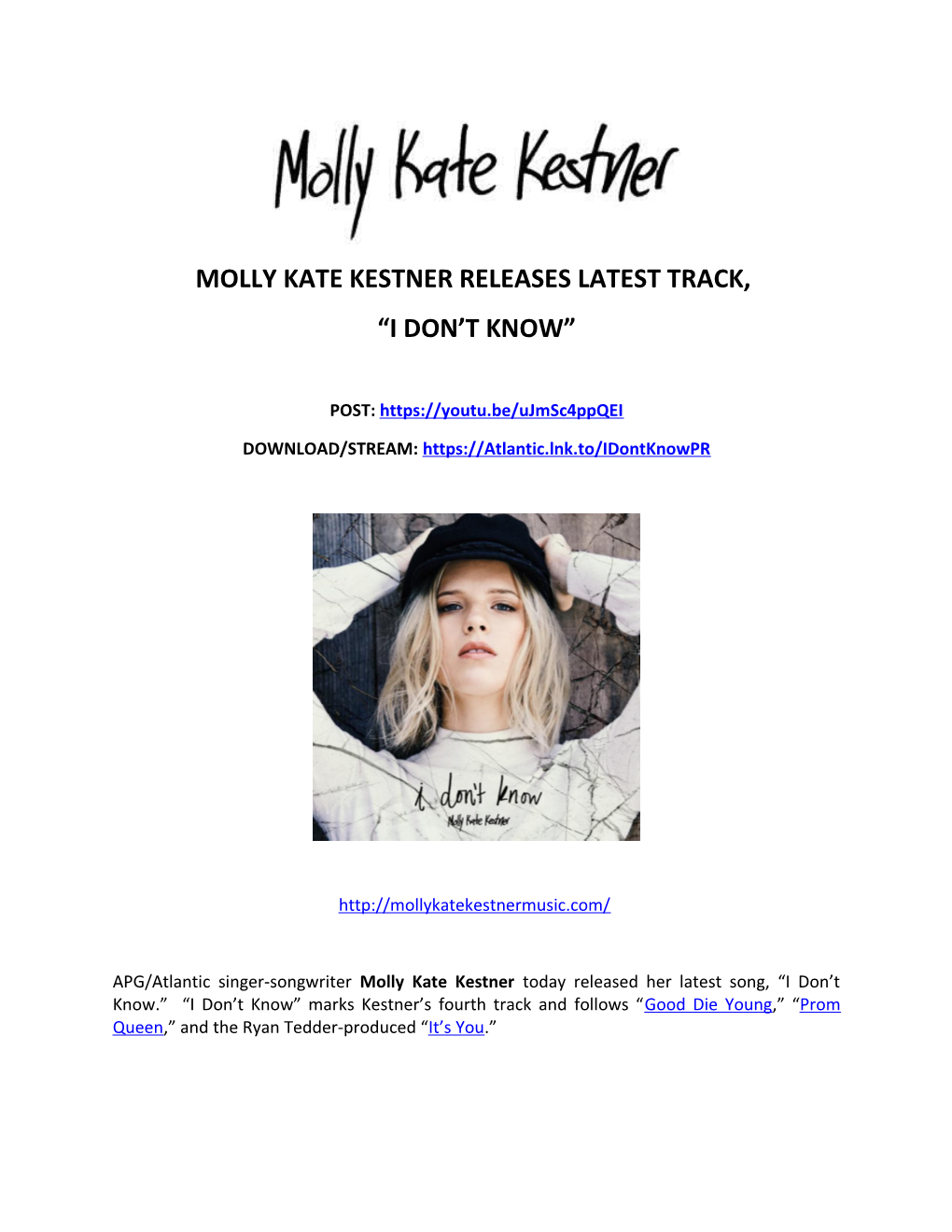 Molly Kate Kestner Releases Latest Track