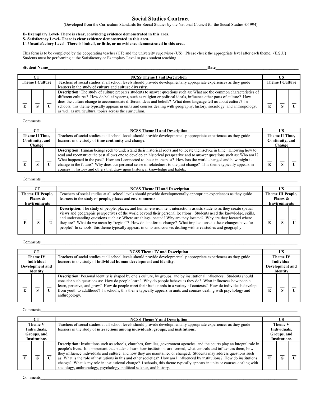 Social Studies Contract