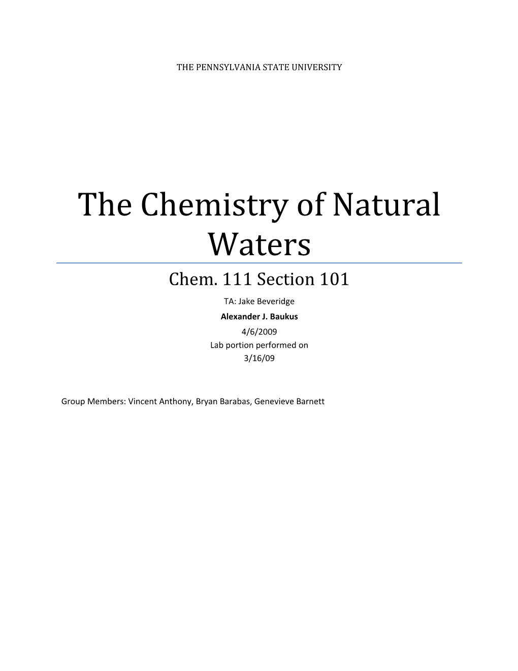 The Chemistry of Natural Waters