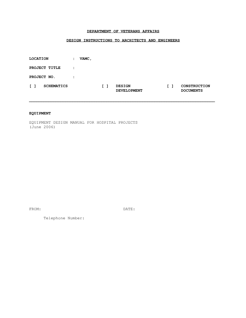 Equipment Design Manual for Hospital Projects