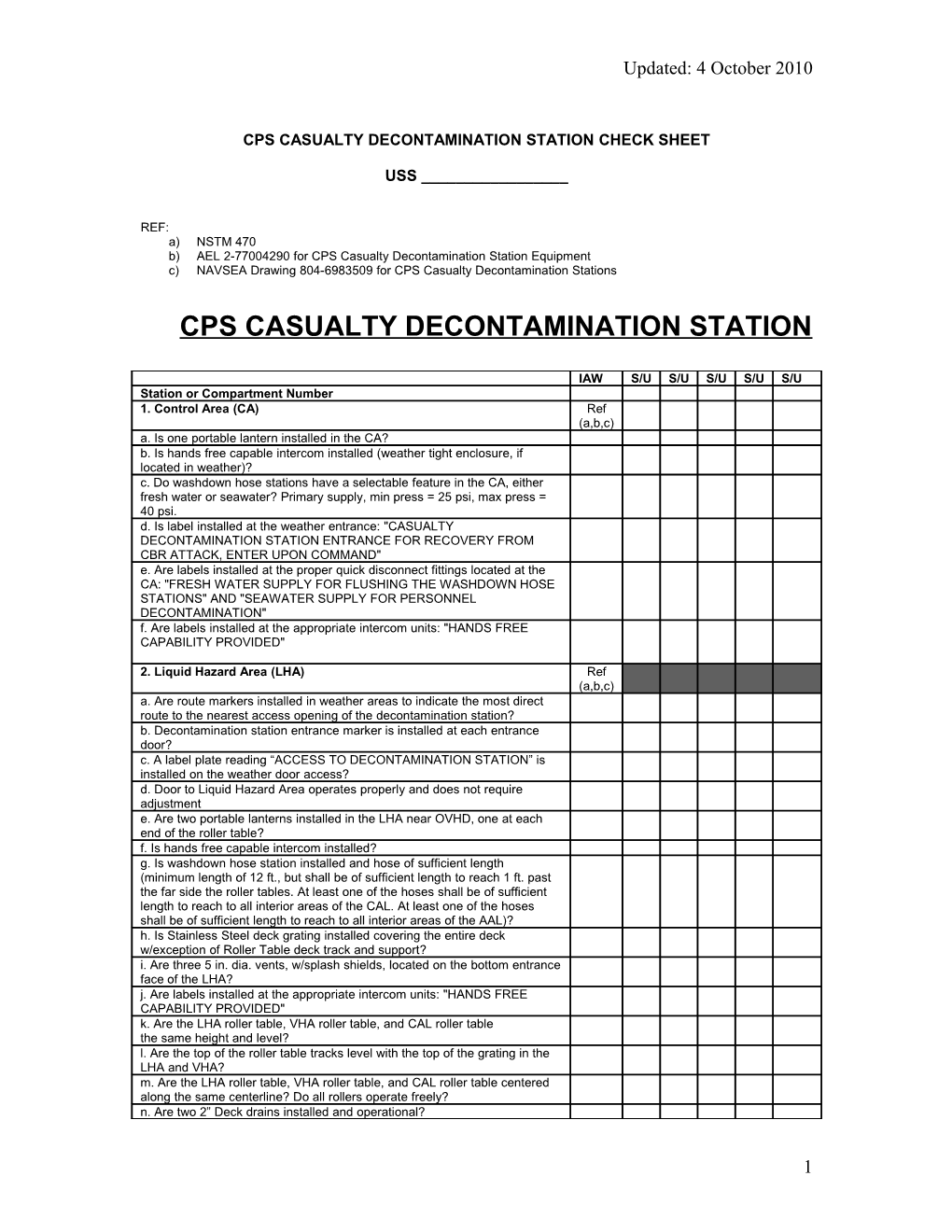 Cps Casualty Decontamination Station Check Sheet