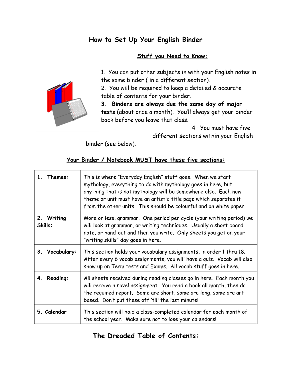 How to Set up Your English Binder