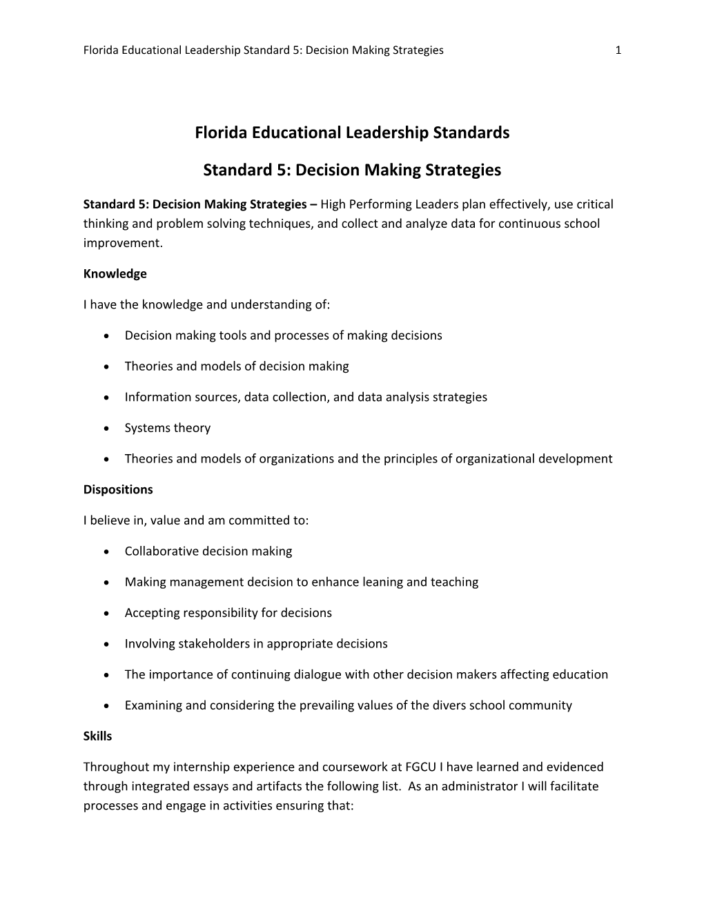 Florida Educational Leadership Standards s1