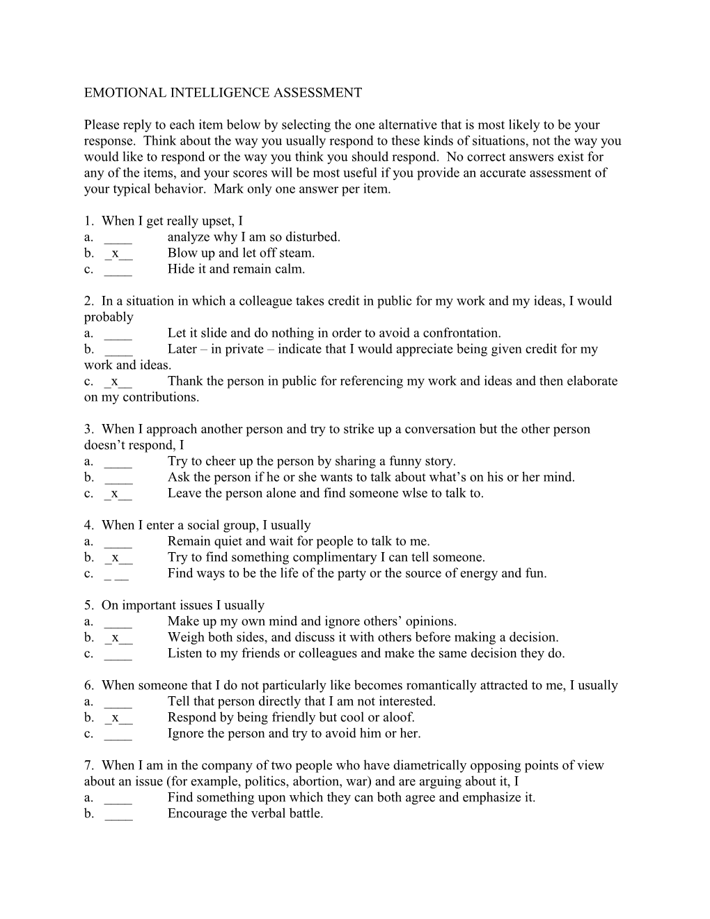 Emotional Intelligence Assessment