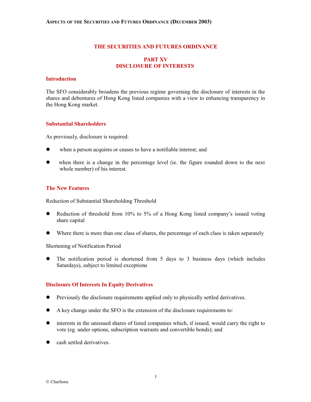 Aspects of the Securities and Futures Ordinance (December 2003)