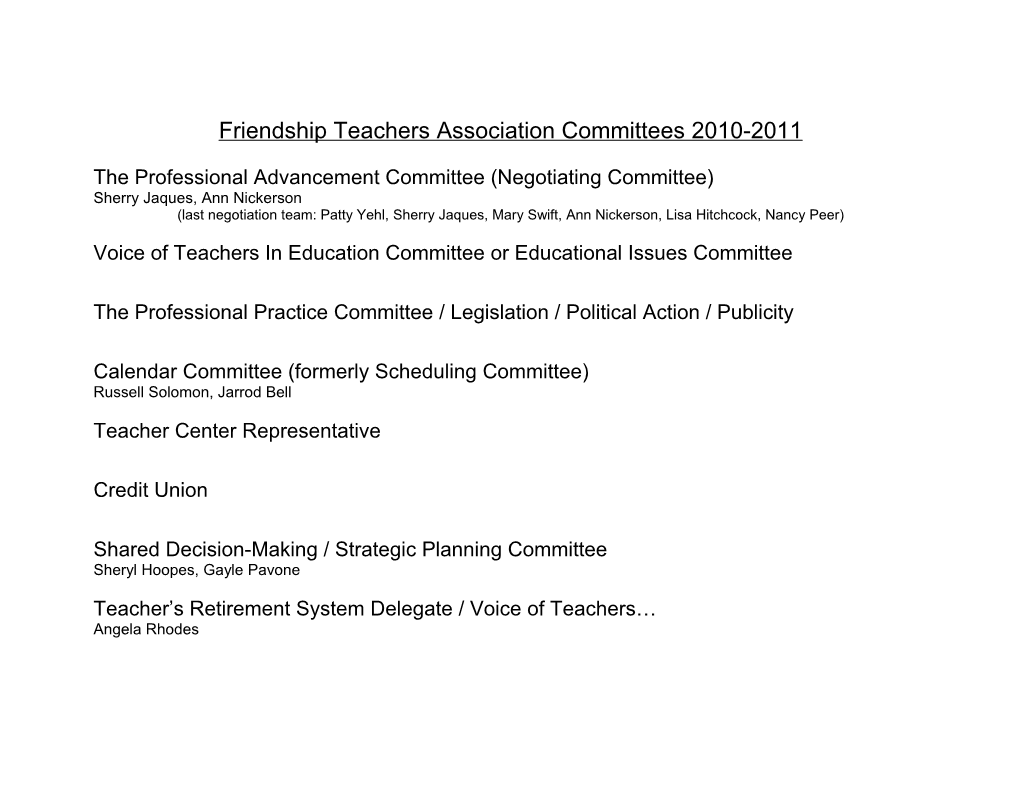 Friendship Teachers Association Agenda