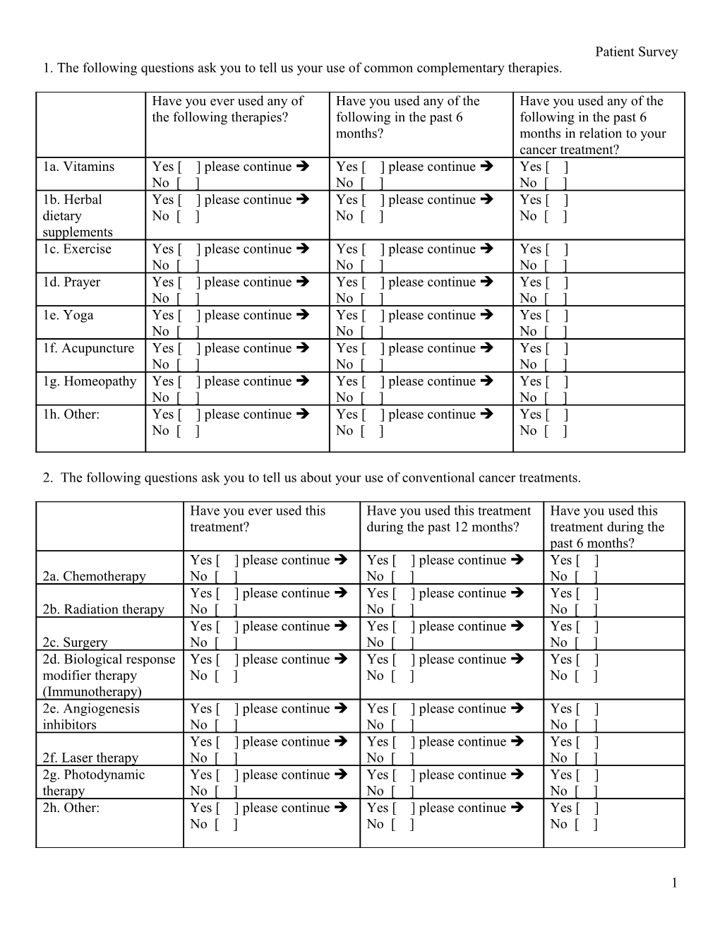 1. the Following Questions Ask You to Tell Us Your Use of Common Complementary Therapies