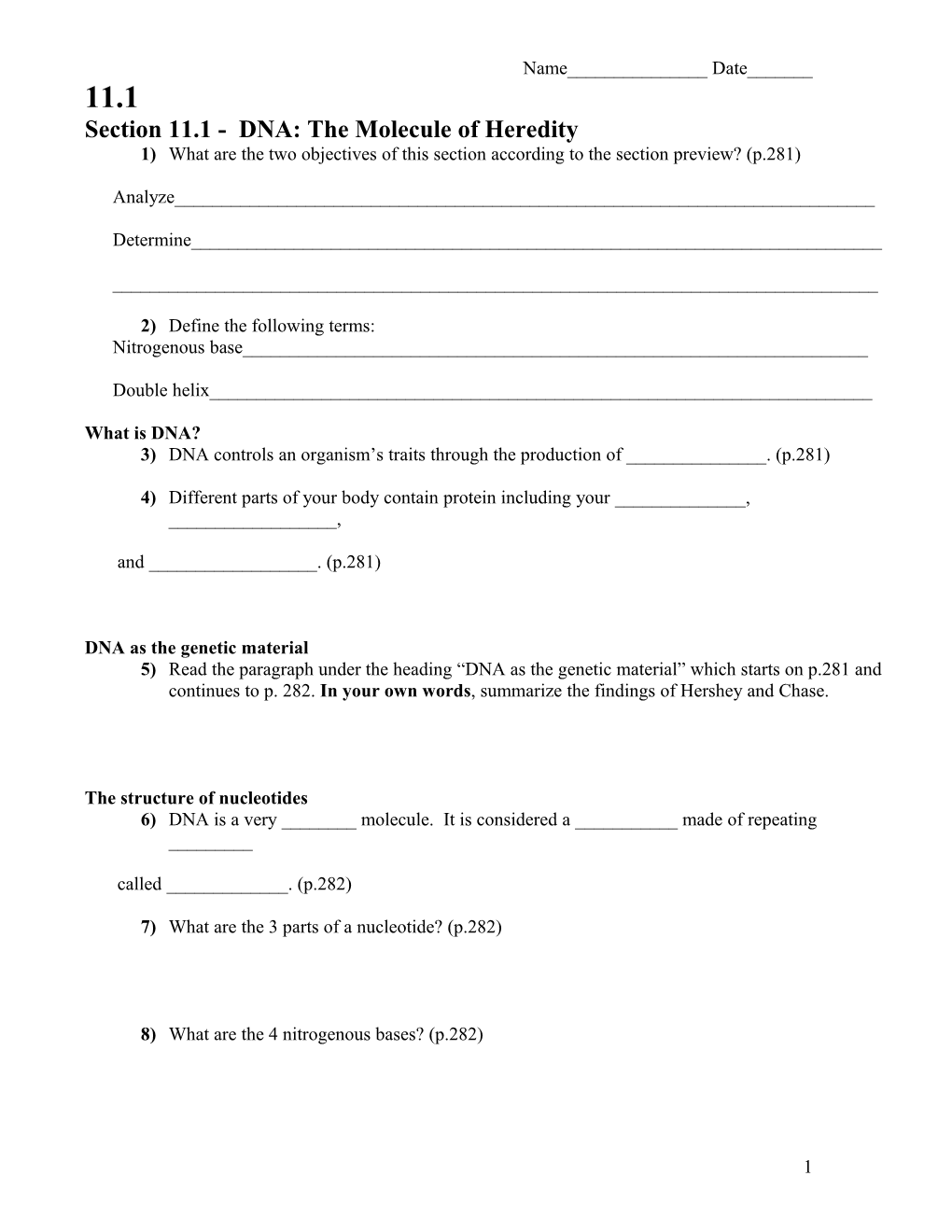 Section 11.1 - DNA: the Molecule of Heredity