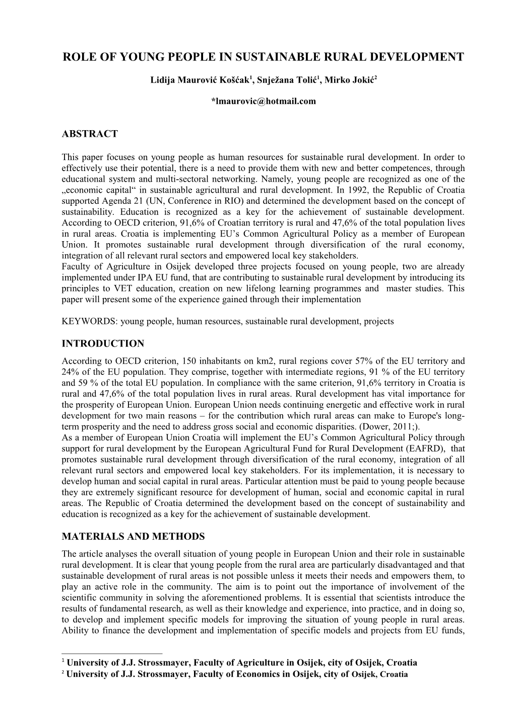 Role of Young People in Sustainable Rural Development