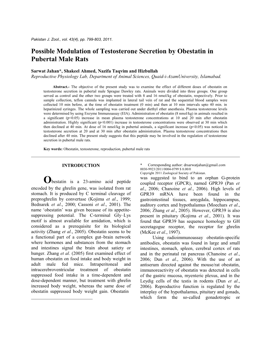 Possible Modulation of Testosterone Secretion by Obestatin in Pubertal Male Rats