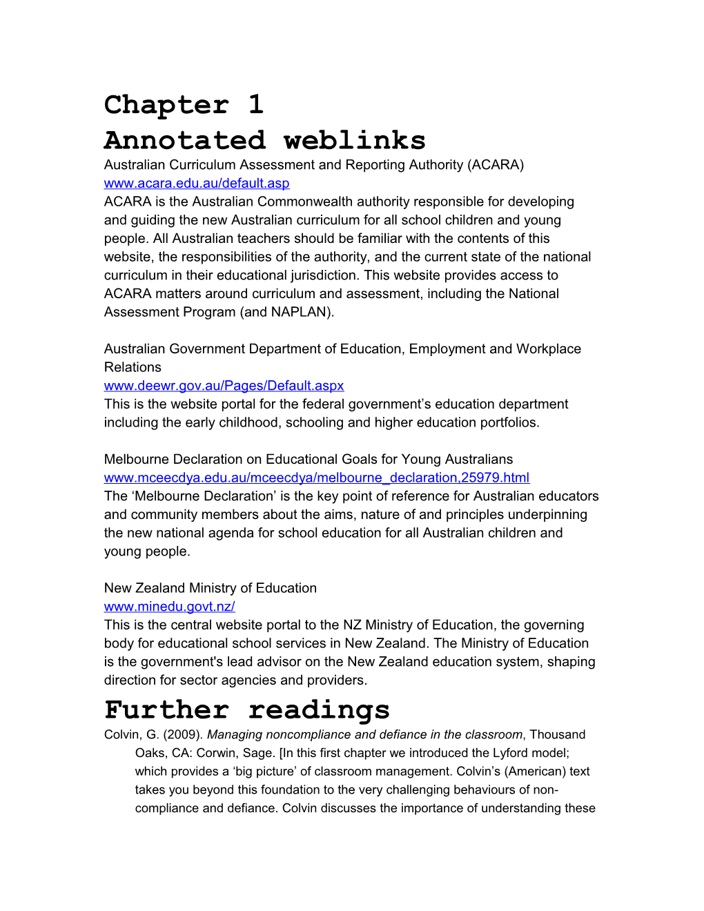 Annotated Weblinks